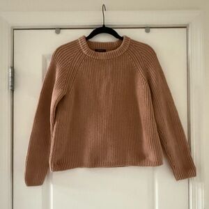 Quince Organic Cotton Fisherman Crew Sweater medium brown tan color